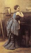 Jean Baptiste Camille  Corot Woman in Blue oil painting on canvas